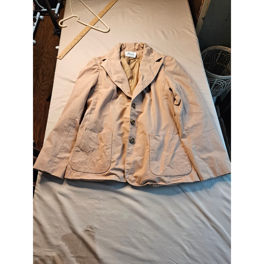 Vintage Susan Thomas Blazer Jacket Womens 100% Cotton Tan Career‎ Casual